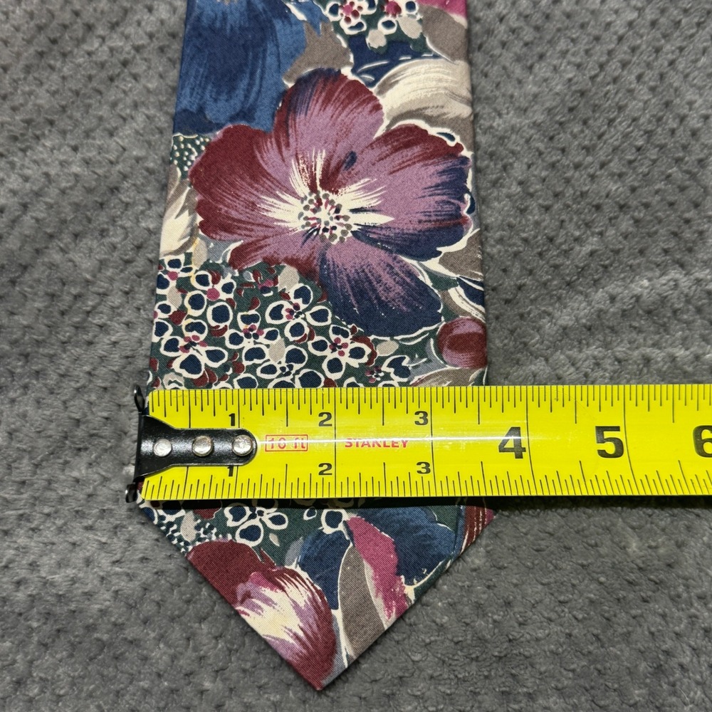Fraser Thomson & Sons Mens Floral Tie Burgundy Navy Blue Grey Wide 3.75in - Picture 5 of 6